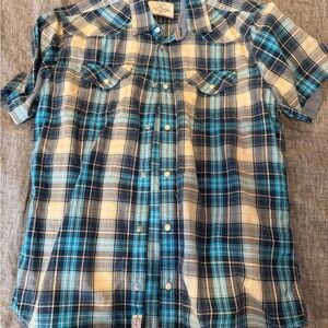 Men's Casual Plaid Button Down Shirt - Blue and Tan